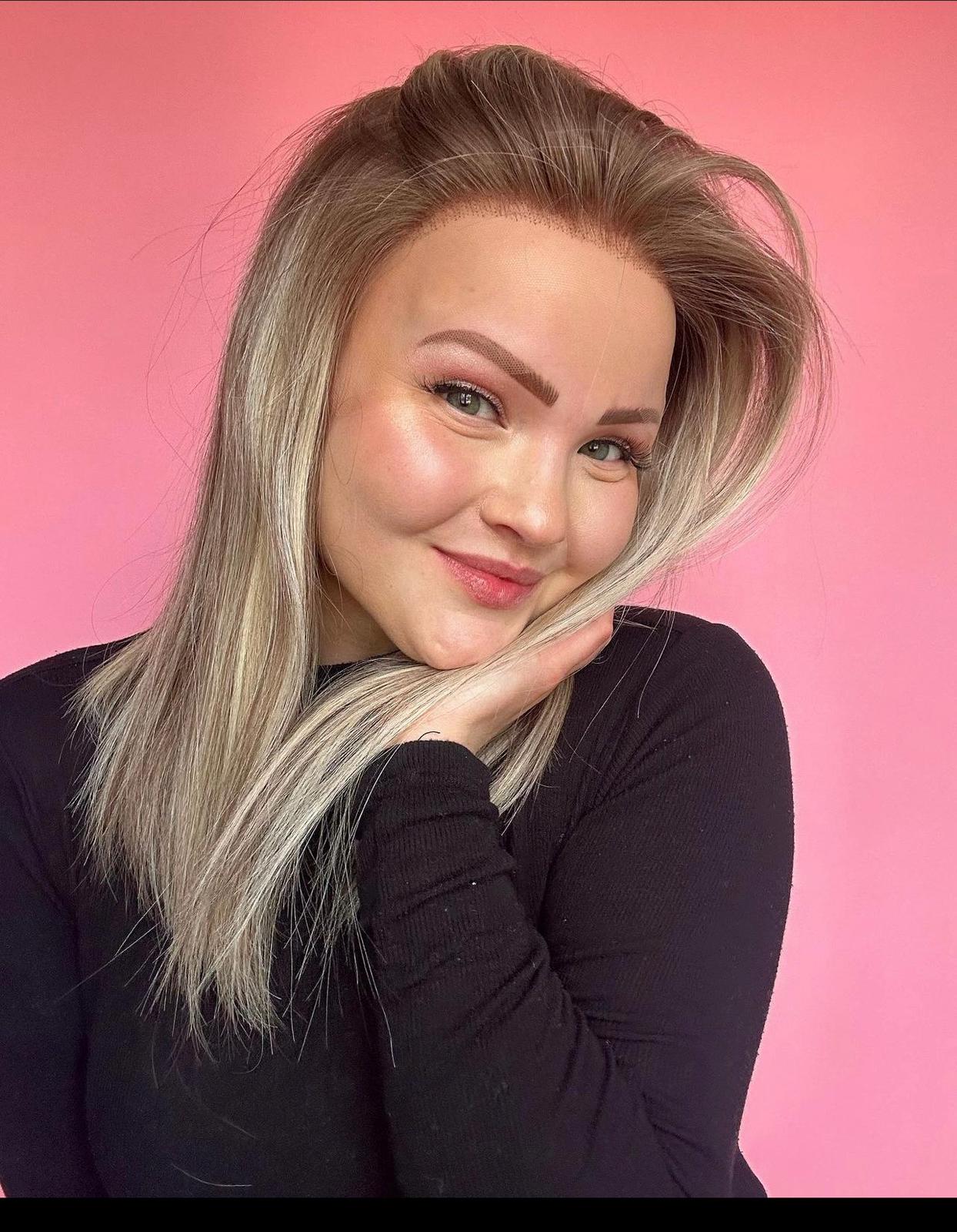 14 Inches Mid Length Ash Blonde & Ash Brown Wig