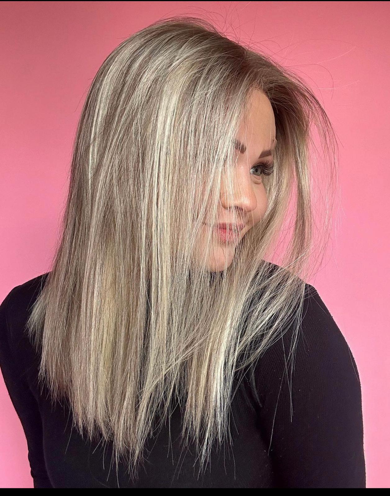 14 Inches Mid Length Ash Blonde & Ash Brown Wig