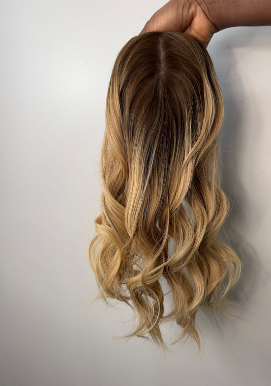 18 Inches Silk Base  Medium Topper - Blonde with Brown Highlights