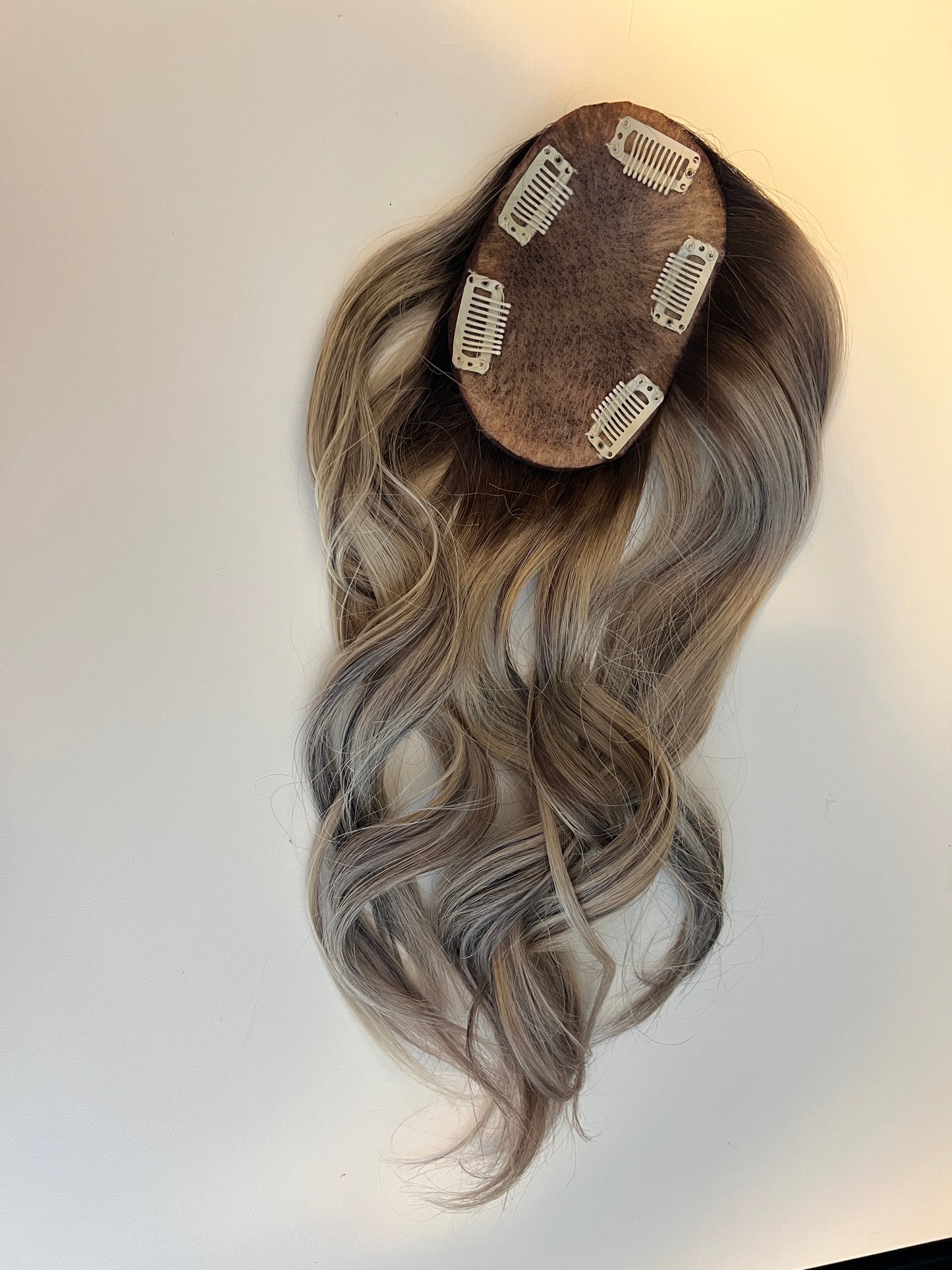  14 Inches Grey and Ash Brown Small Topper by Bimz Hair - Bottom