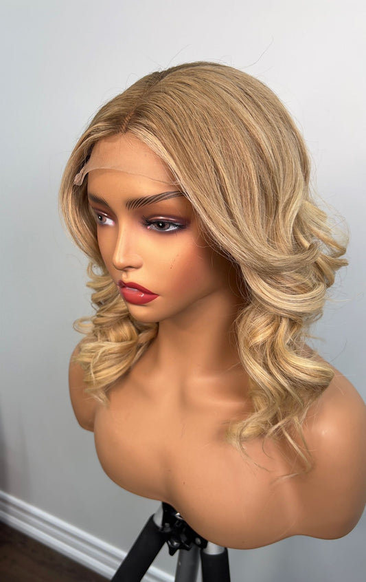 Maya Waves 14 Inches with a matching 4x4 Closure in Ash Blonde and Brown Highlights